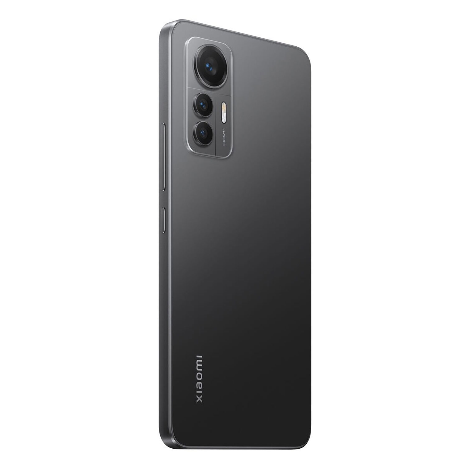 Szary smartfon Xiaomi z potrójnym aparatem z tyłu i oznaczeniem 108MP.