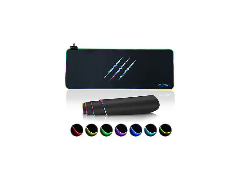 CLAW'S Raptor 80X30 CM Mikrofiber Yüzey/Kaydırmaz Kauçuk Zemin 360° RGB Dikişli XL Oyuncu Mousepad Siyah