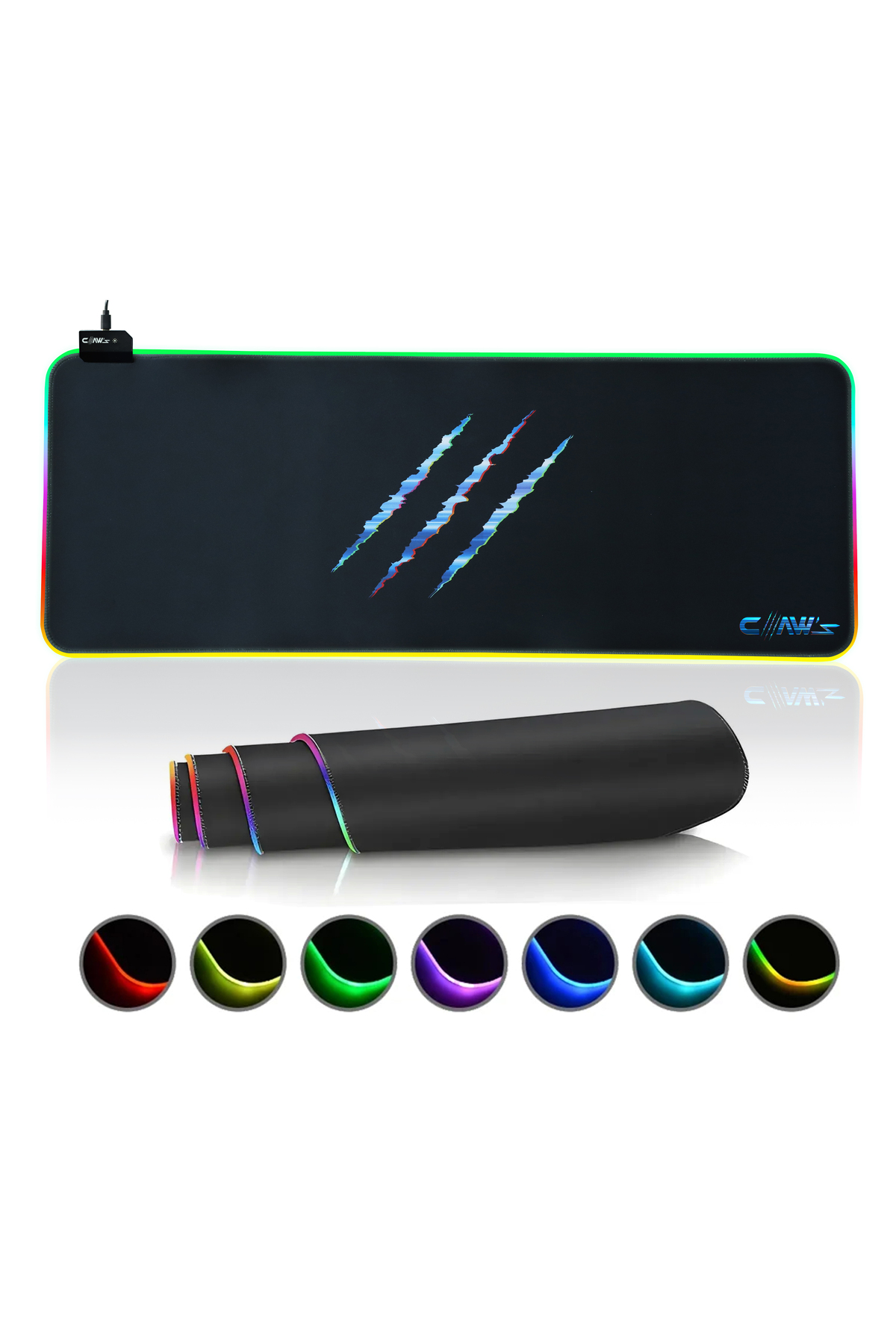 CLAW'S Raptor 80X30 CM Mikrofiber Yüzey/Kaydırmaz Kauçuk Zemin 360° RGB Dikişli XL Oyuncu Mousepad Siyah