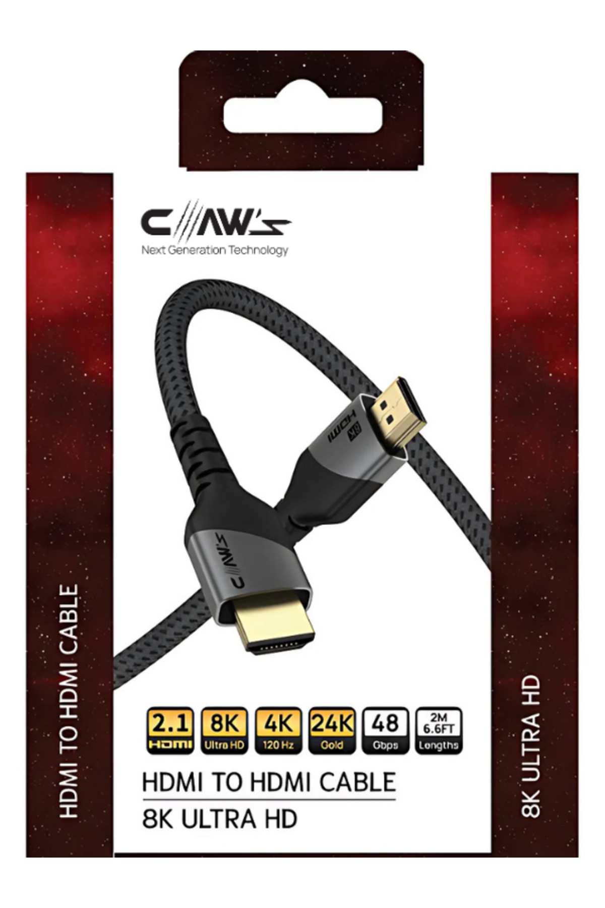 CLAW'S 8K UHD HDMI 2.1 48 Gbps 24K Altın 8K 60Hz-4K 120Hz-2K 240HZ-FHD 240Hz HDMI Kablo Siyah