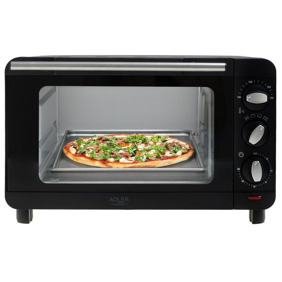 Un tostapane nero con una pizza sulla griglia.