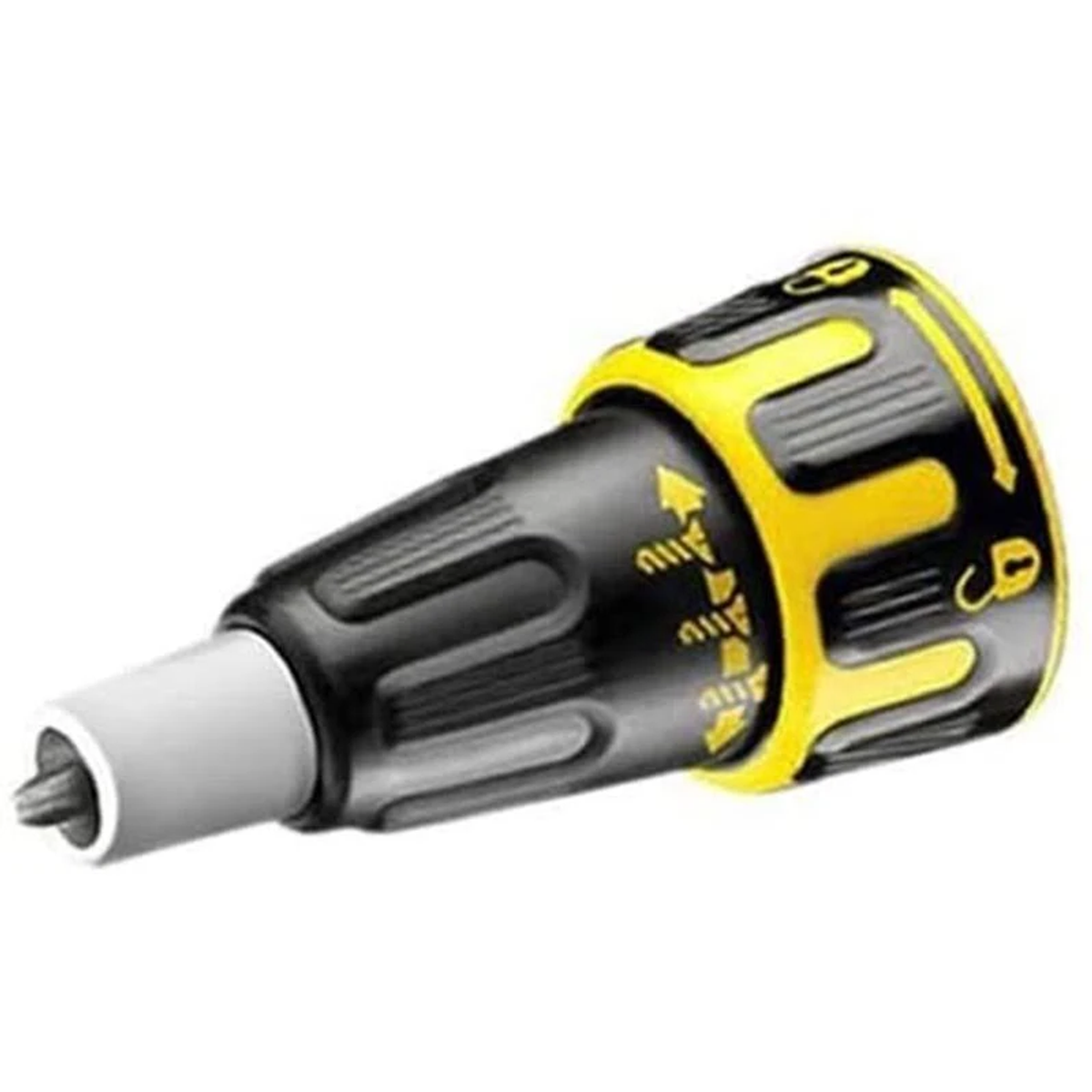 Czarne i żółte narzędzie ze strzałkami i liczbami.