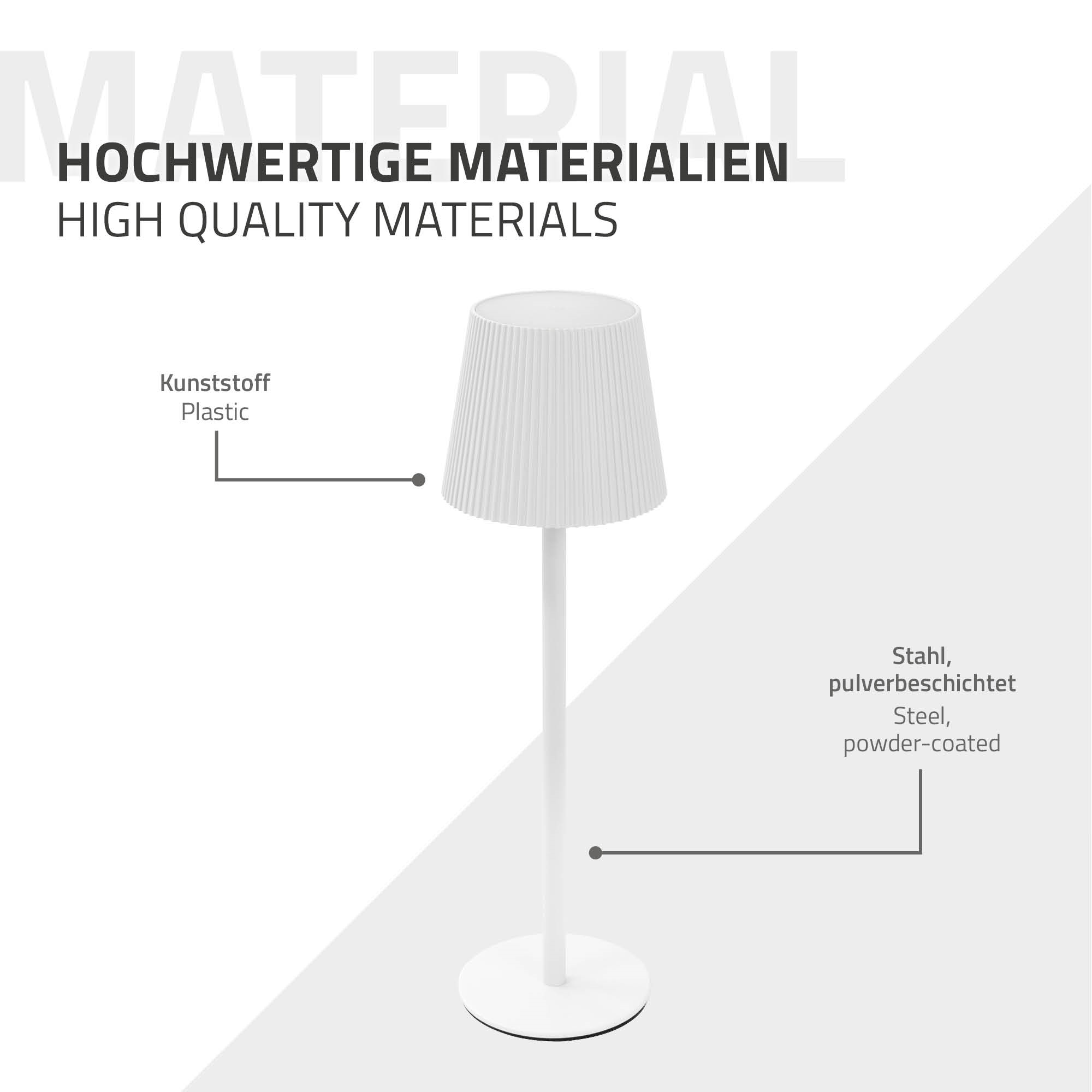 Weiße Stehlampe aus Kunststoff und Stahl, pulverbeschichtet.