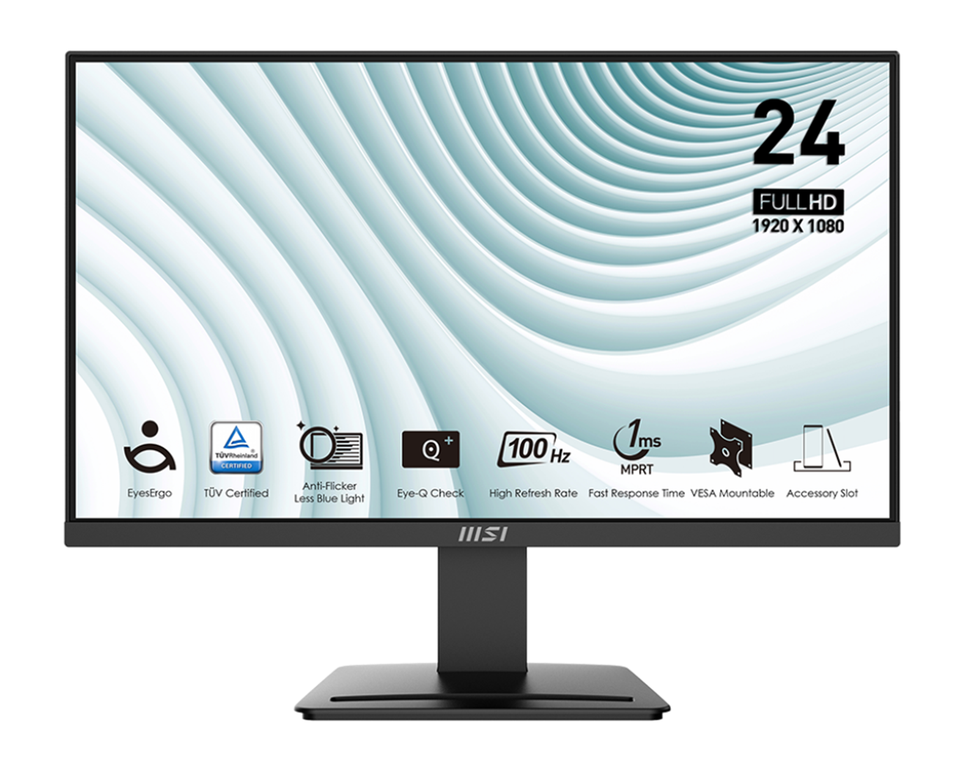 Ein 24-Zoll-Full-HD-Monitor mit 100 Hz, 1 ms und VESA-Halterung.