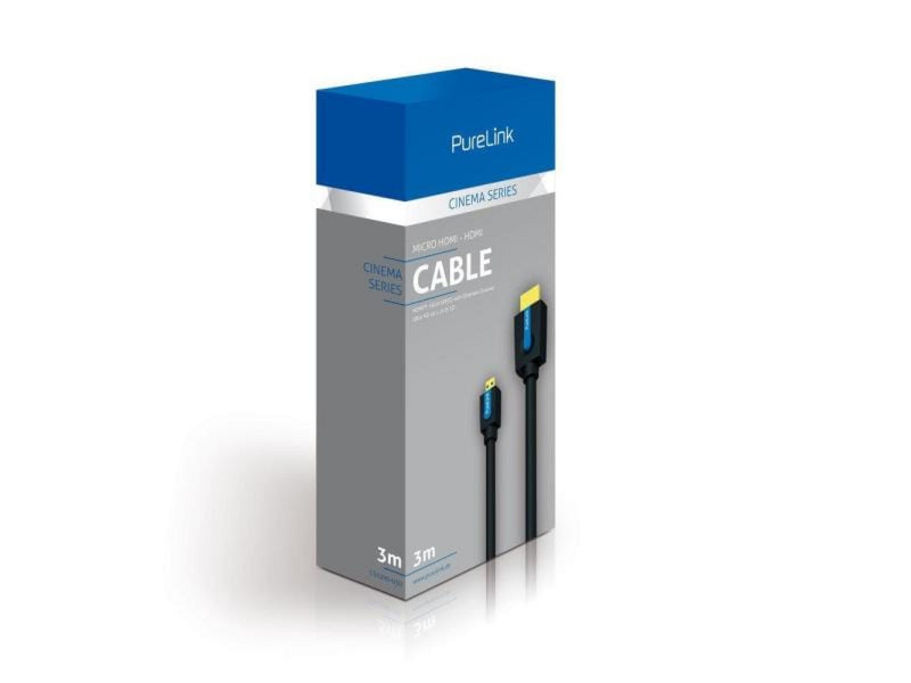 Verpackung für ein HDMI-Kabel mit PureLink-Logo und 3m Länge.