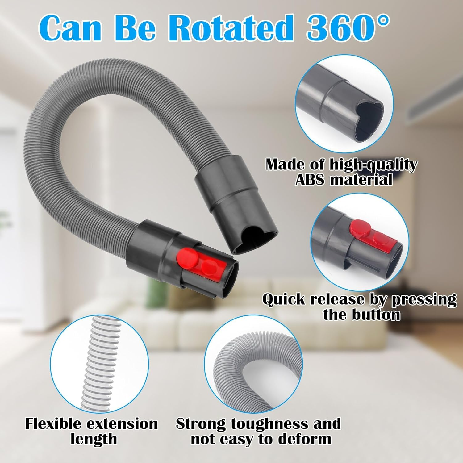 Grauer flexibler Schlauch, 360° drehbar, ABS-Material, Schnellverschluss.