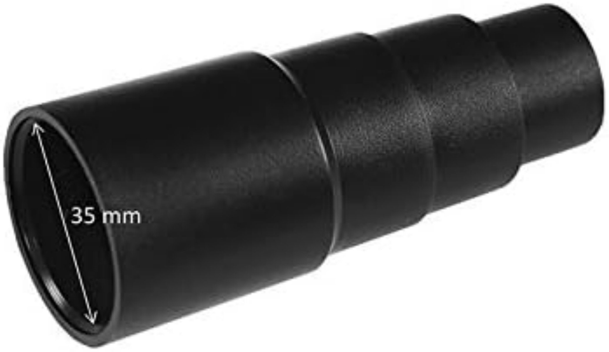 Schwarzer, konischer Adapter mit 35 mm Durchmesser.