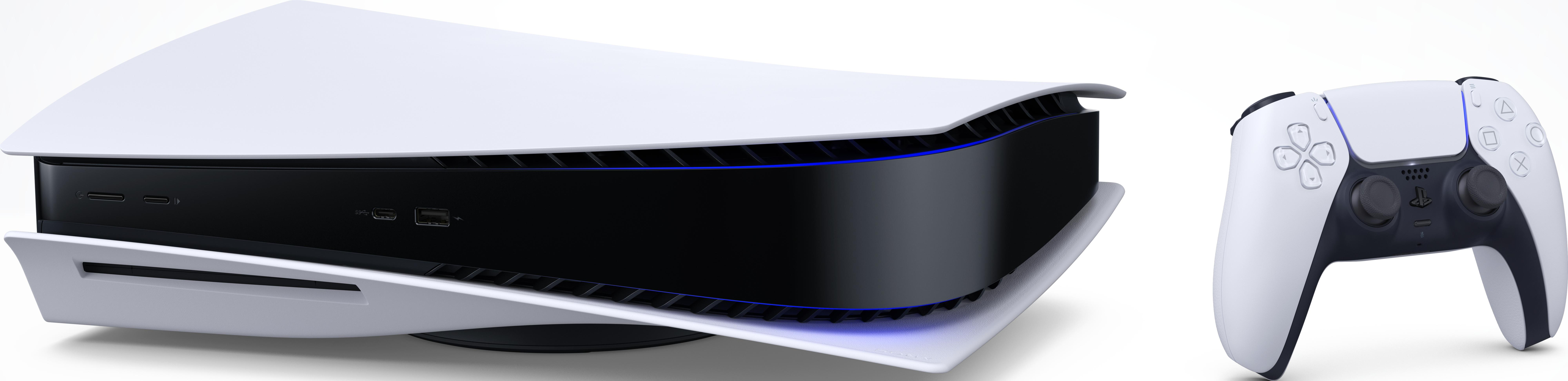 Biała konsola do gier i kontroler na białym tle.