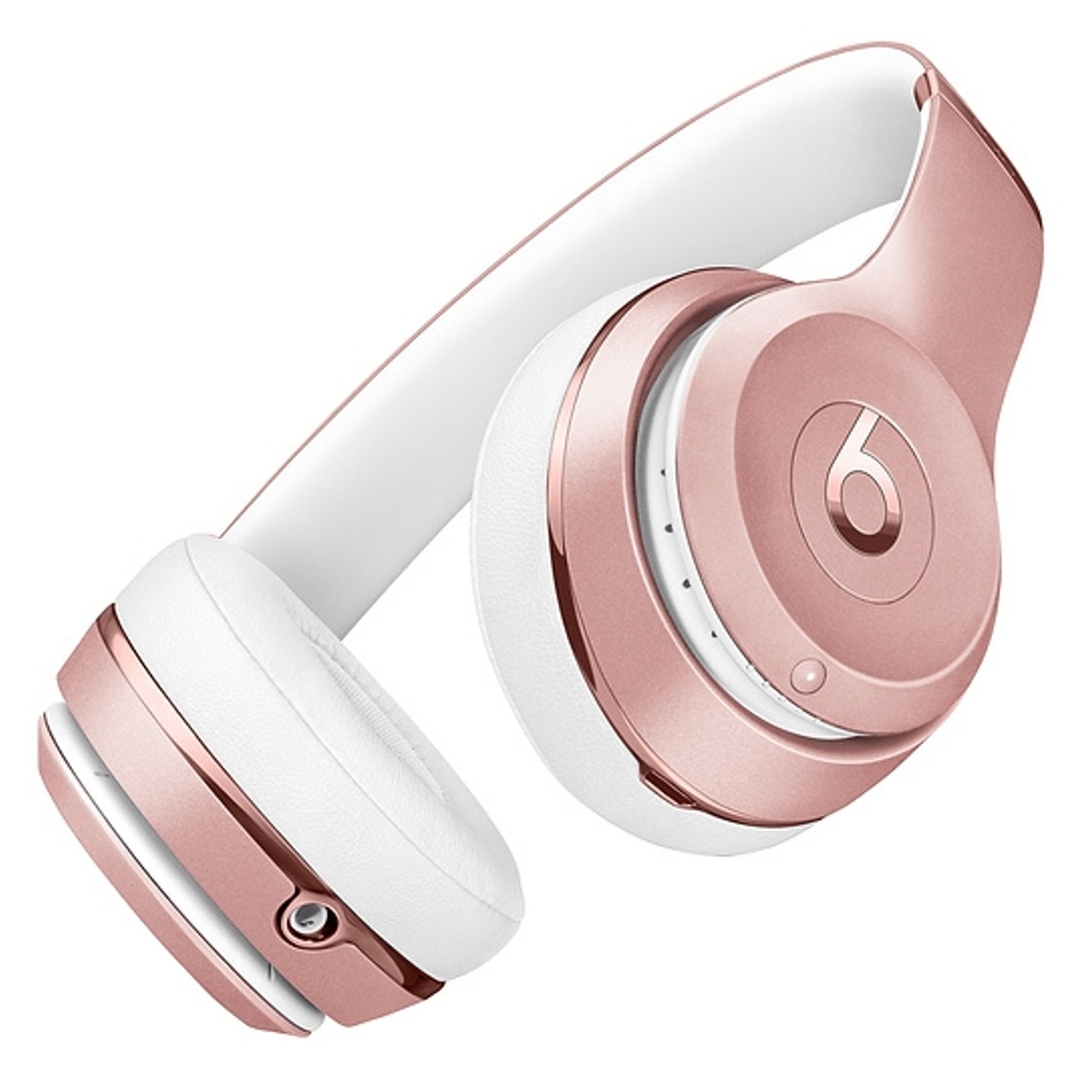 Cuffie color oro rosa con cuscinetti bianchi e accenti argentati.