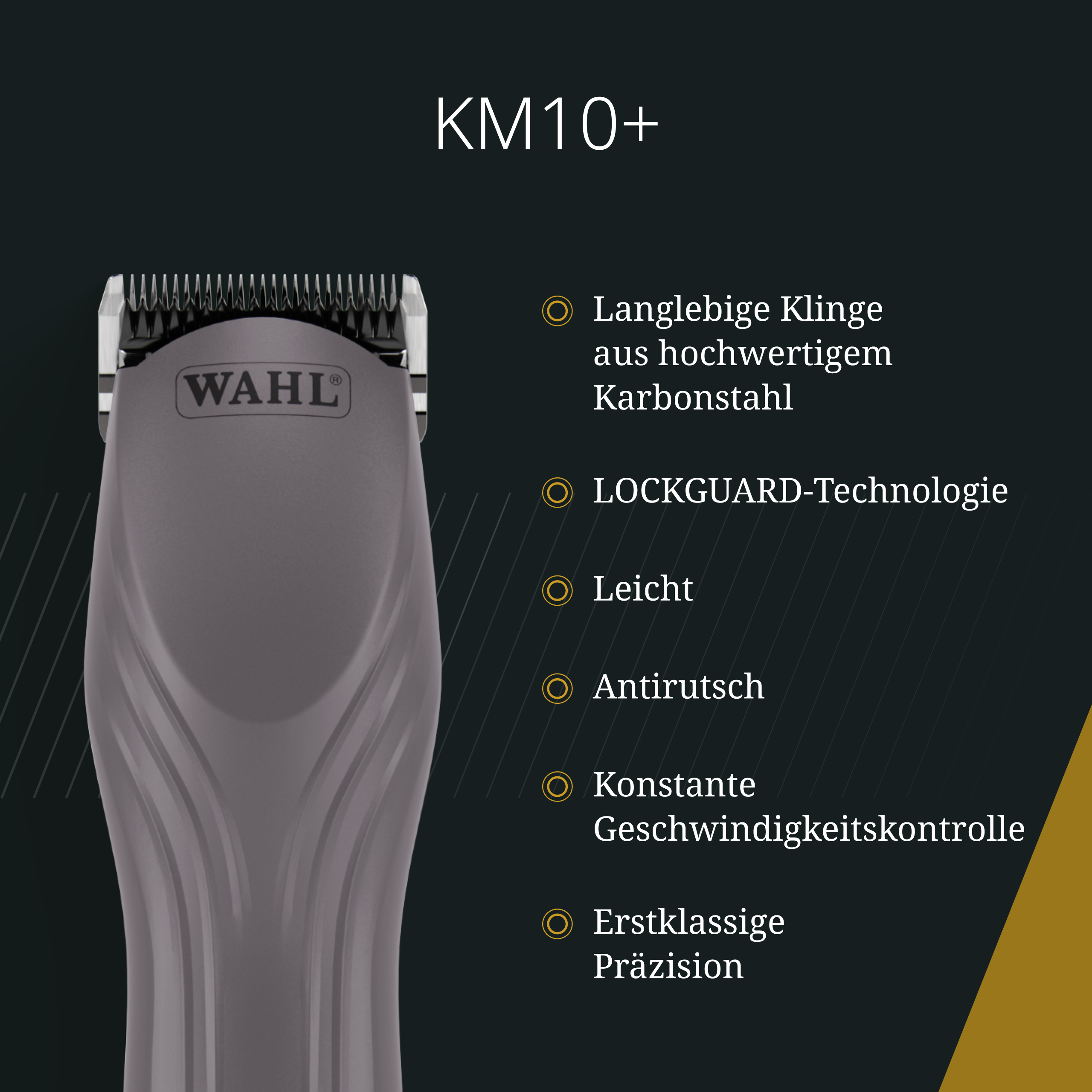 Grauer WAHL Haarschneider mit silberner Klinge und Text.
