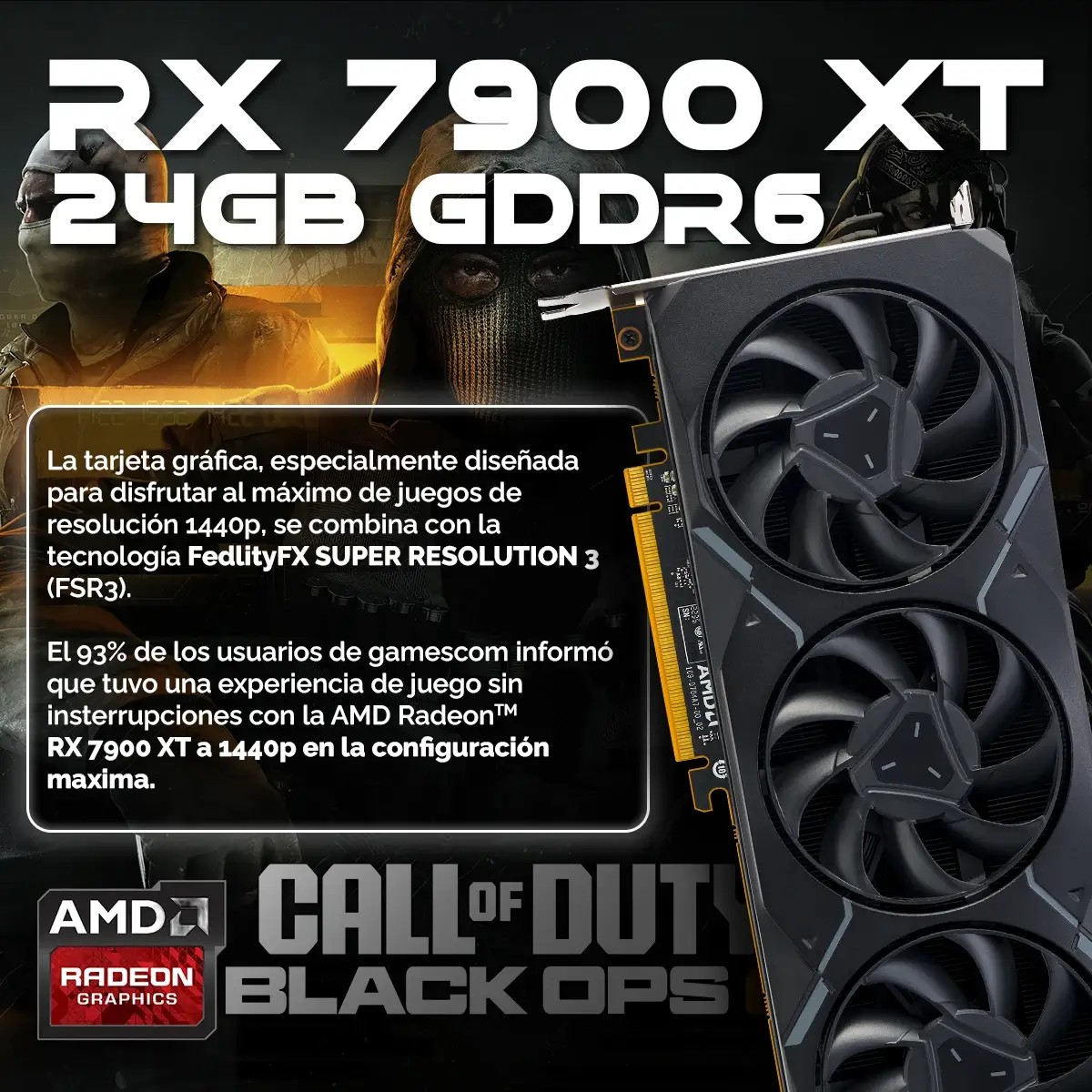 Scheda grafica AMD RX 7900 XT 24GB GDDR6, pubblicizzata per Call of Duty.