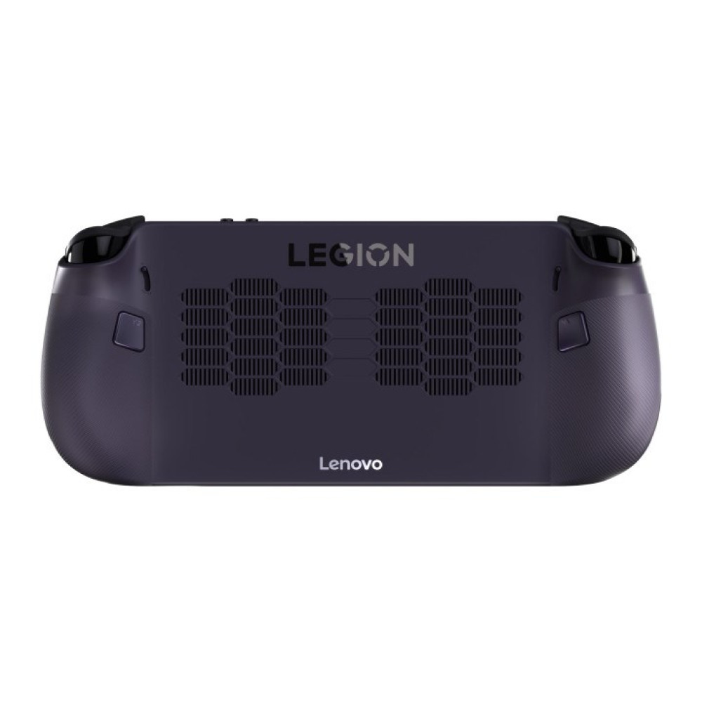 Dispositivo da gioco portatile viola scuro con prese d'aria e loghi.