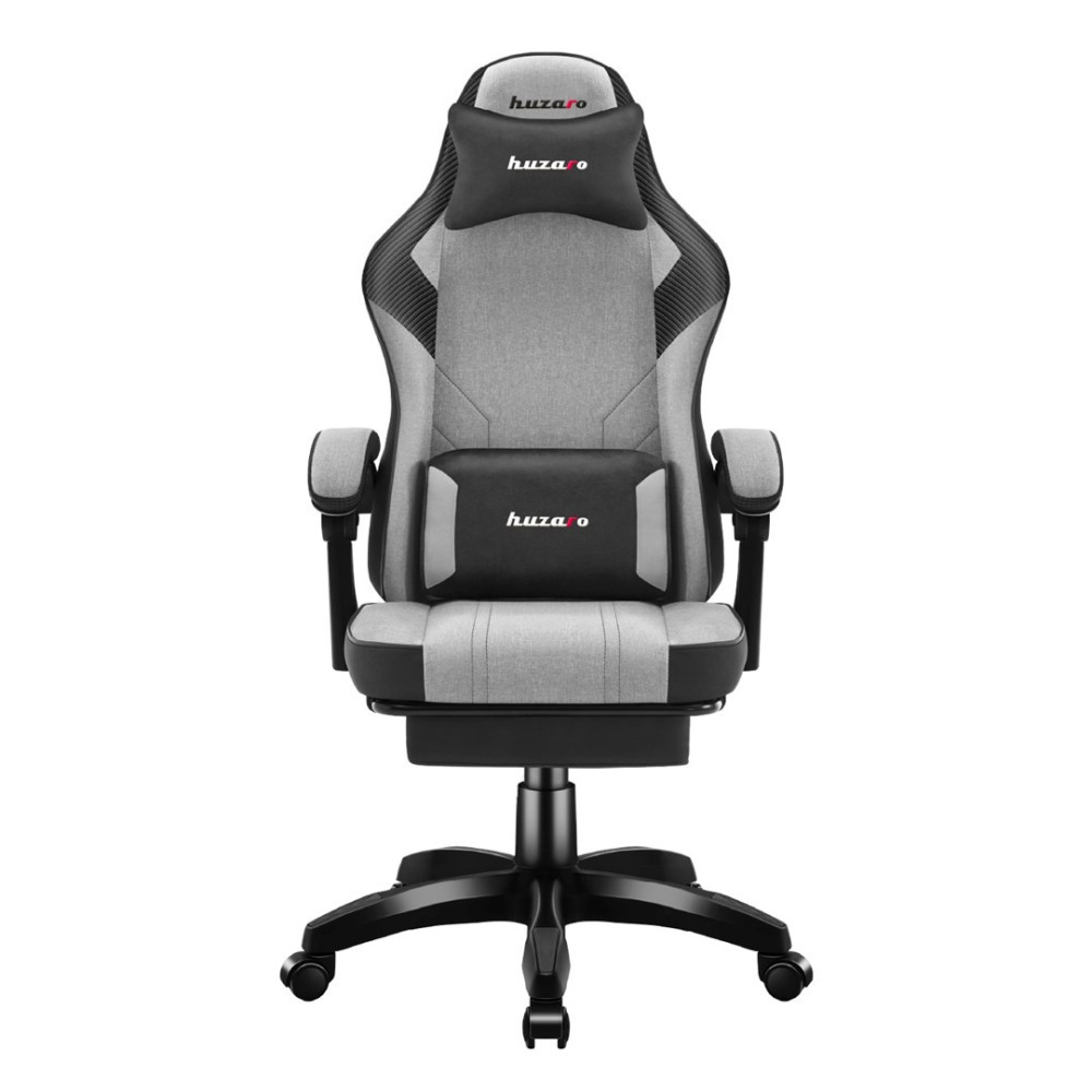 Szare krzesło biurowe z czarną podstawą i kółkami.