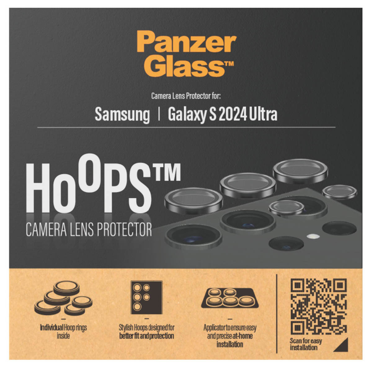 Protezione per obiettivo fotocamera Panzer Glass Hoops per Samsung Galaxy S2024 Ultra.