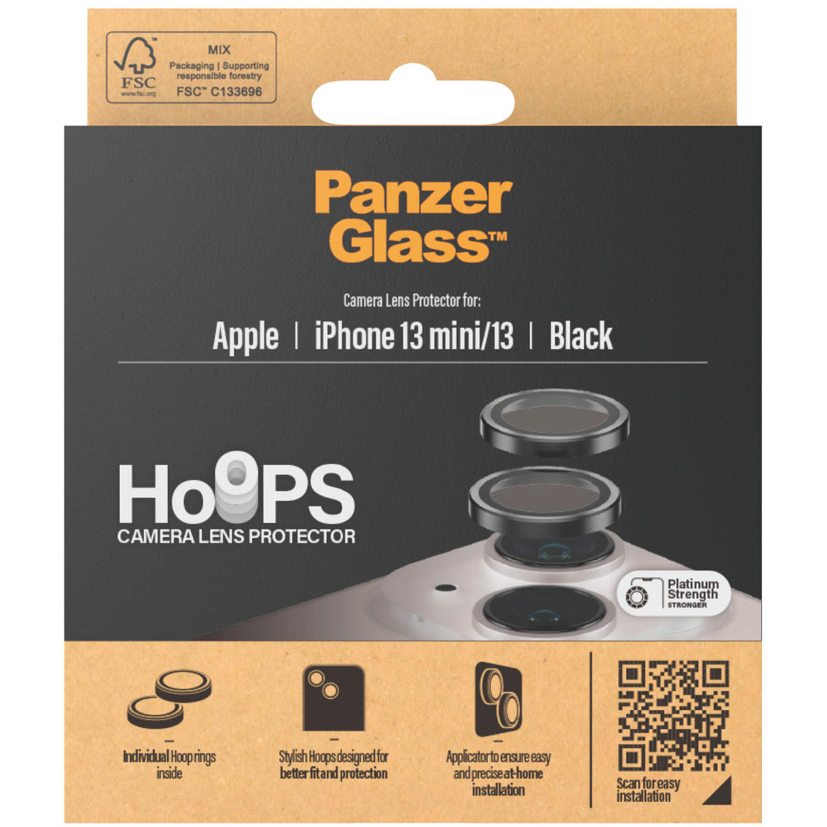 Emballage protecteur d'objectif caméra Panzer Glass iPhone 13 mini/13, noir.