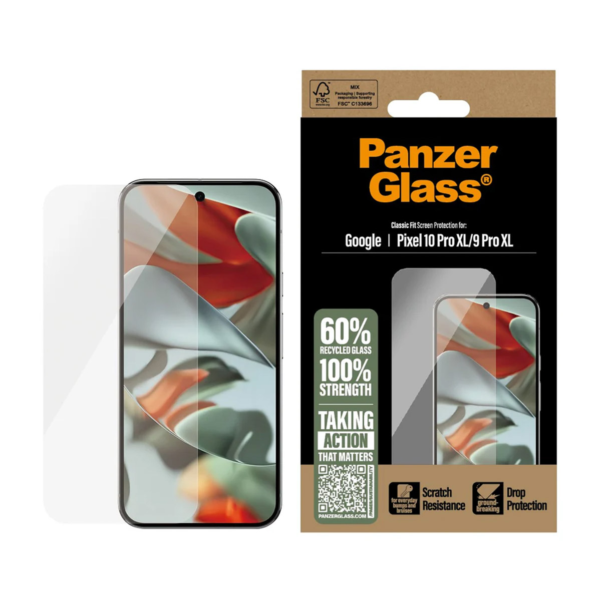 Panzer Glass schermprotector verpakking voor Google Pixel 10 Pro XL/9 Pro XL.