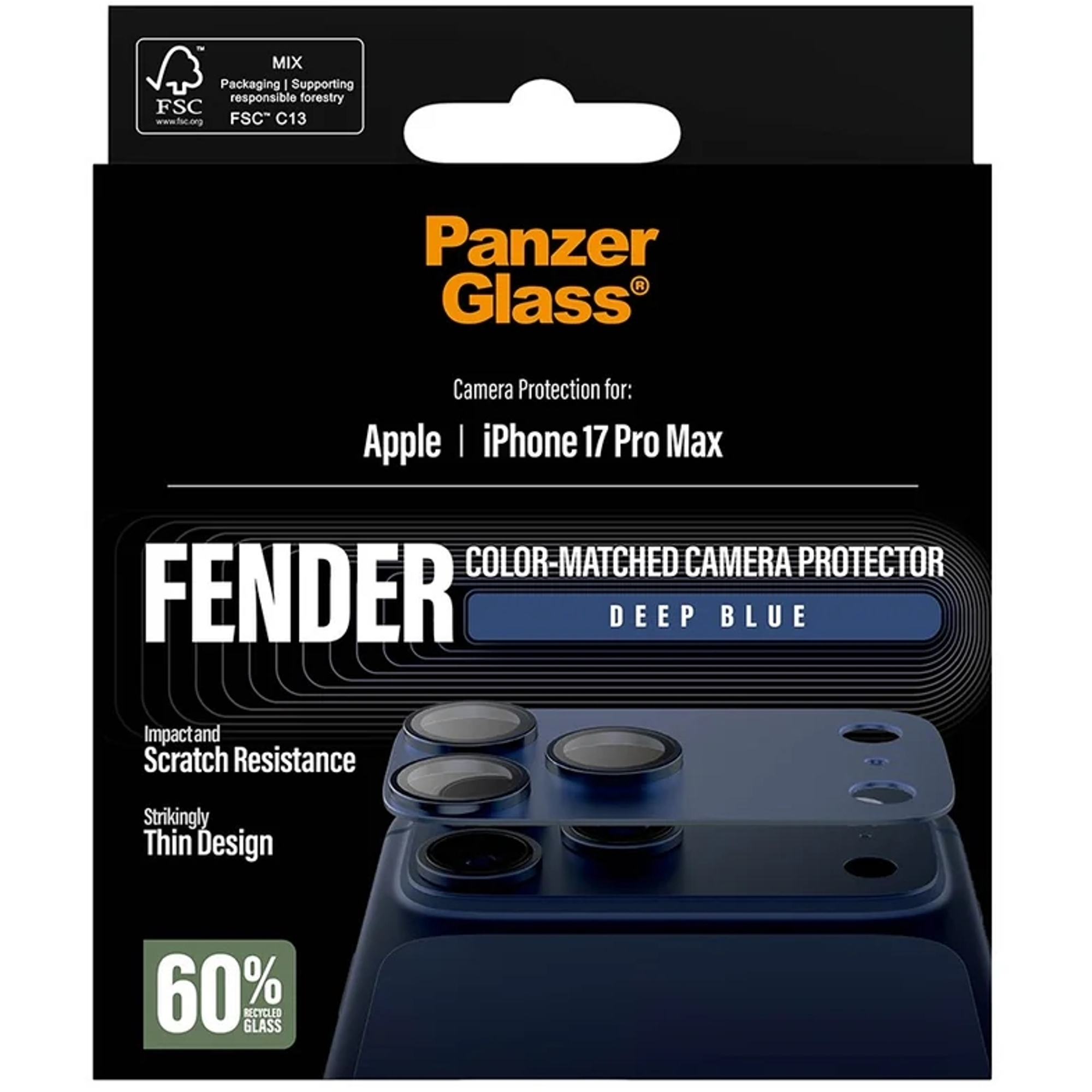 Panzer Glass kamera koruyucu iPhone 17 Pro Max için, lacivert.