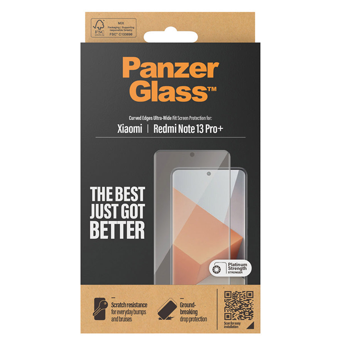 Confezione protezione schermo Panzer Glass per Xiaomi Redmi Note 13 Pro+.