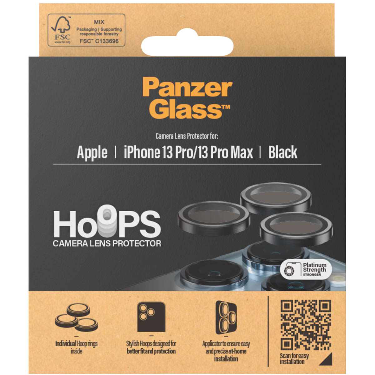 Emballage du protecteur d'objectif Panzer Glass iPhone 13 Pro. Comprend 3 lentilles.