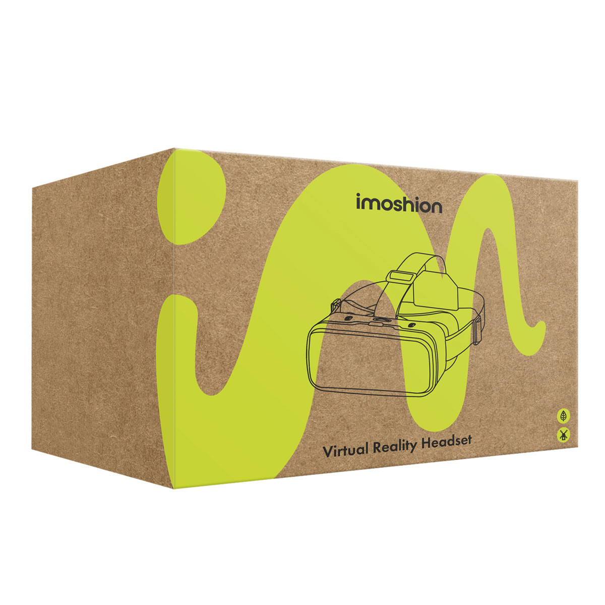 VR headset packaging with green design and graphic.