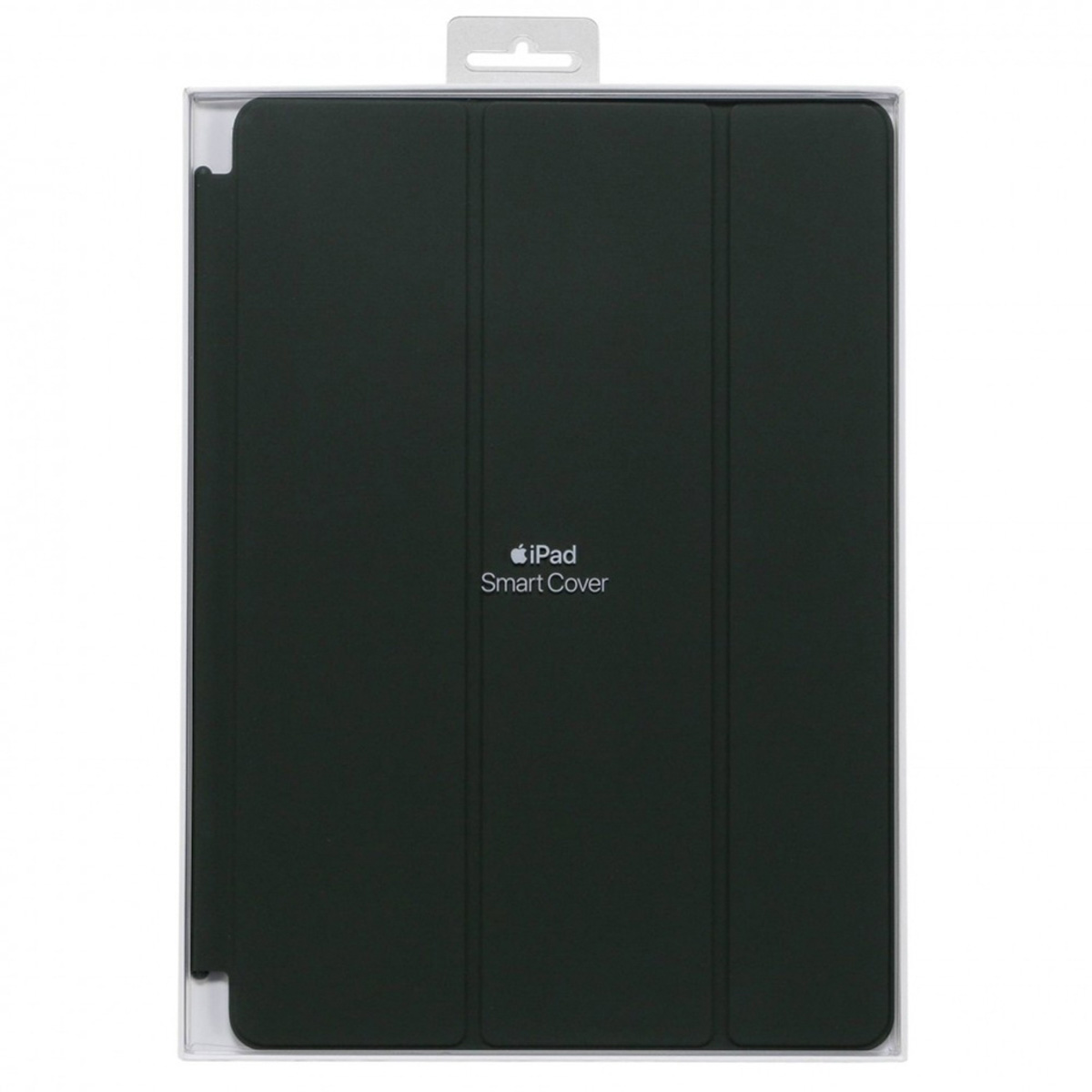 Dunkelgrüne iPad Smart Folio-Verpackung mit Aufhänger oben.