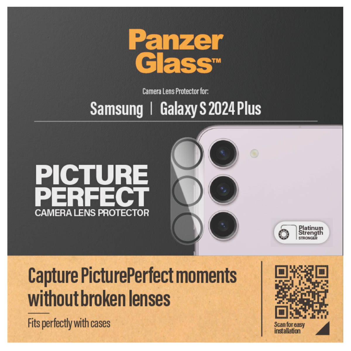Protecteur d'objectif de caméra Panzer Glass pour Samsung Galaxy S 2024 Plus avec 3 objectifs.