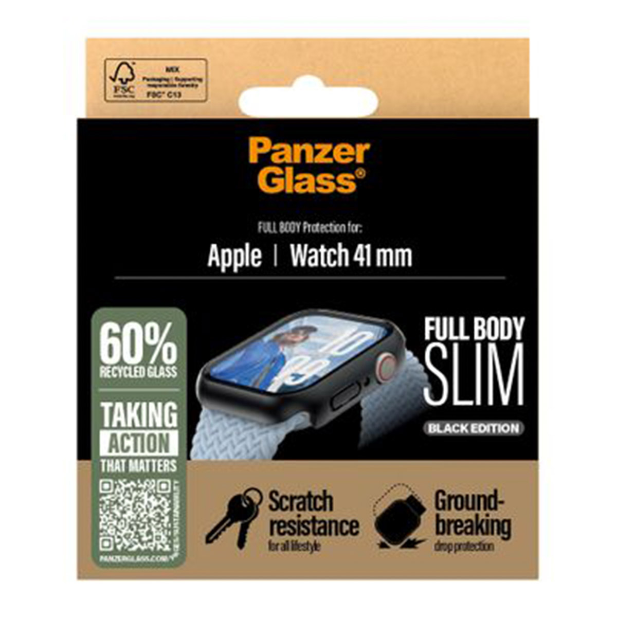 Panzer Glass case for Apple Watch 41mm, 60% recycled glass, scratch resistant.