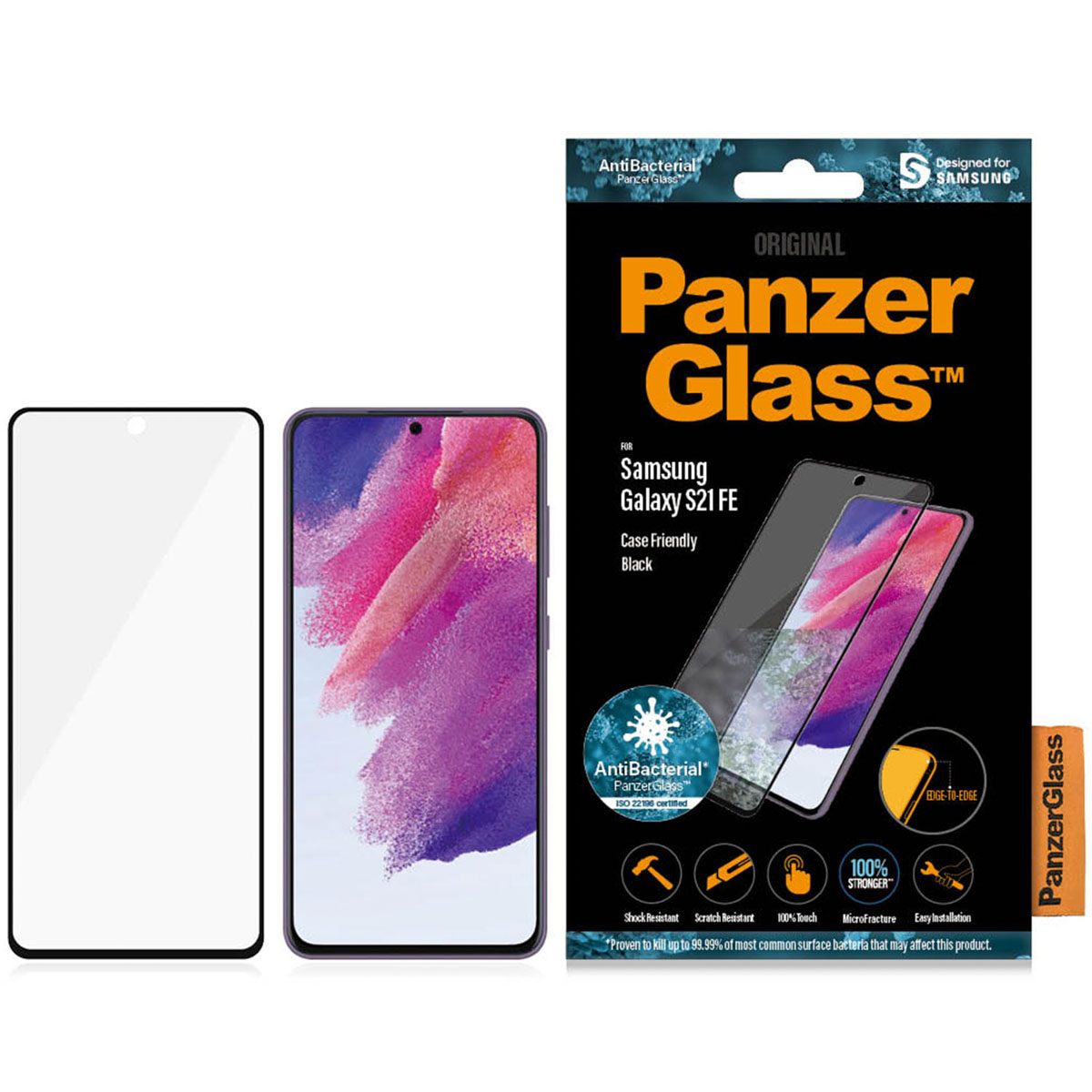 Protection d'écran PanzerGlass pour Samsung Galaxy S21 FE, bord à bord.