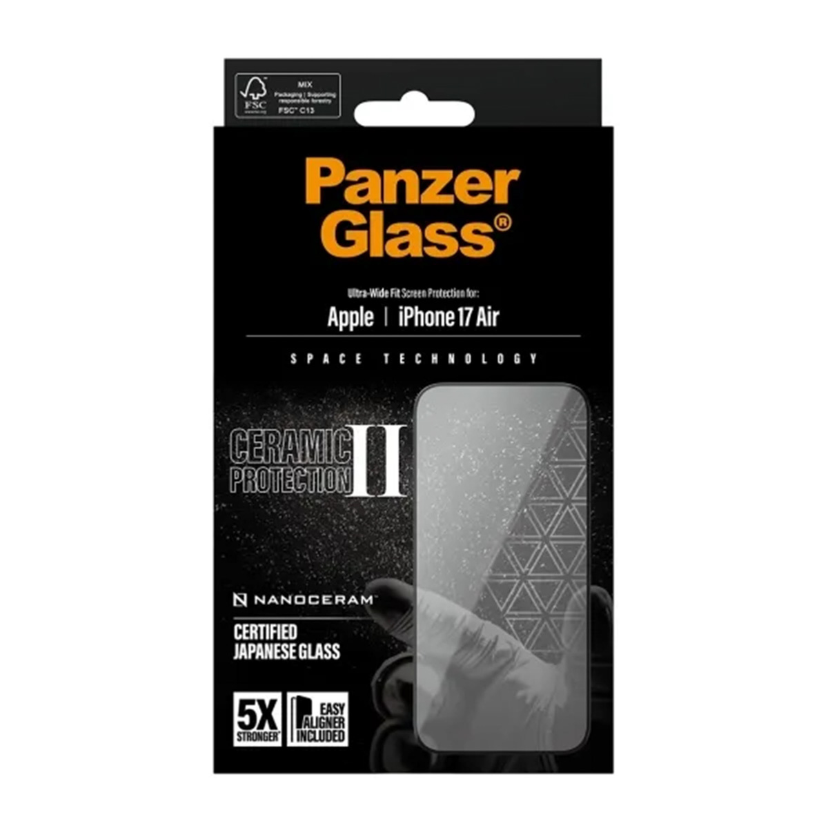 Confezione protezione schermo Panzer Glass iPhone 17 Air con protezione ceramica.