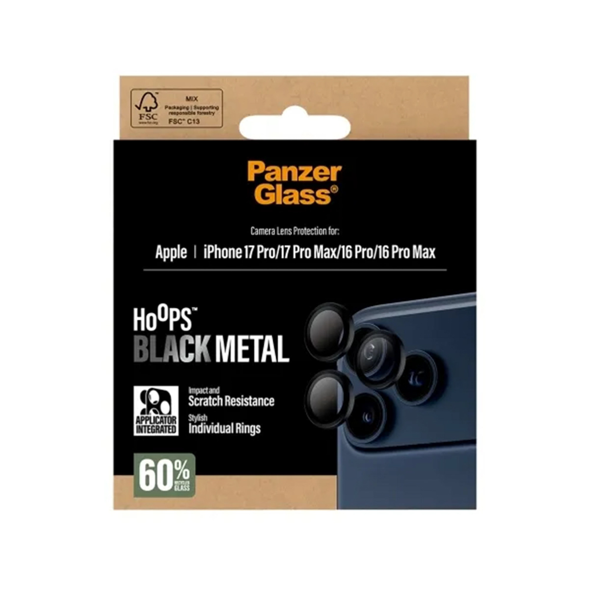 Panzer Glass iPhone kamera lens koruyucu paketi. Metal siyah lenslerle.