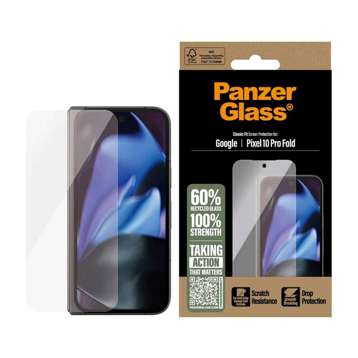 Protection d'écran Panzer Glass pour Google Pixel 10 Pro Fold, 60% verre recyclé.