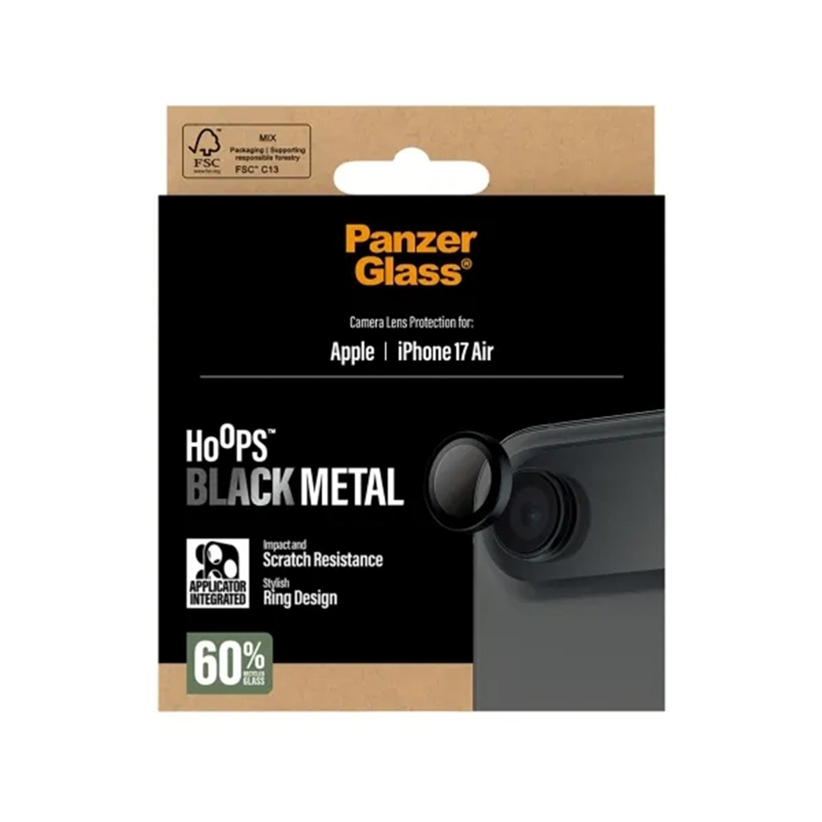 Protection d'objectif de caméra Panzer Glass pour Apple iPhone 17 Air, métal noir.