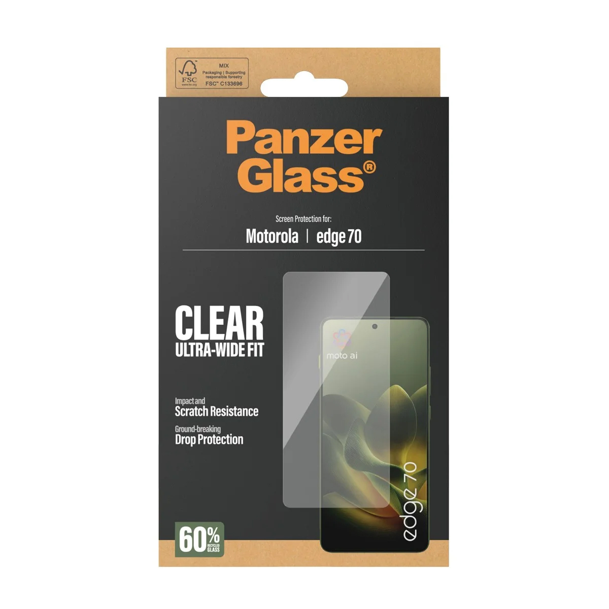 Protecteur d'écran Panzer Glass pour Motorola Edge 70, ajustement ultra-large.