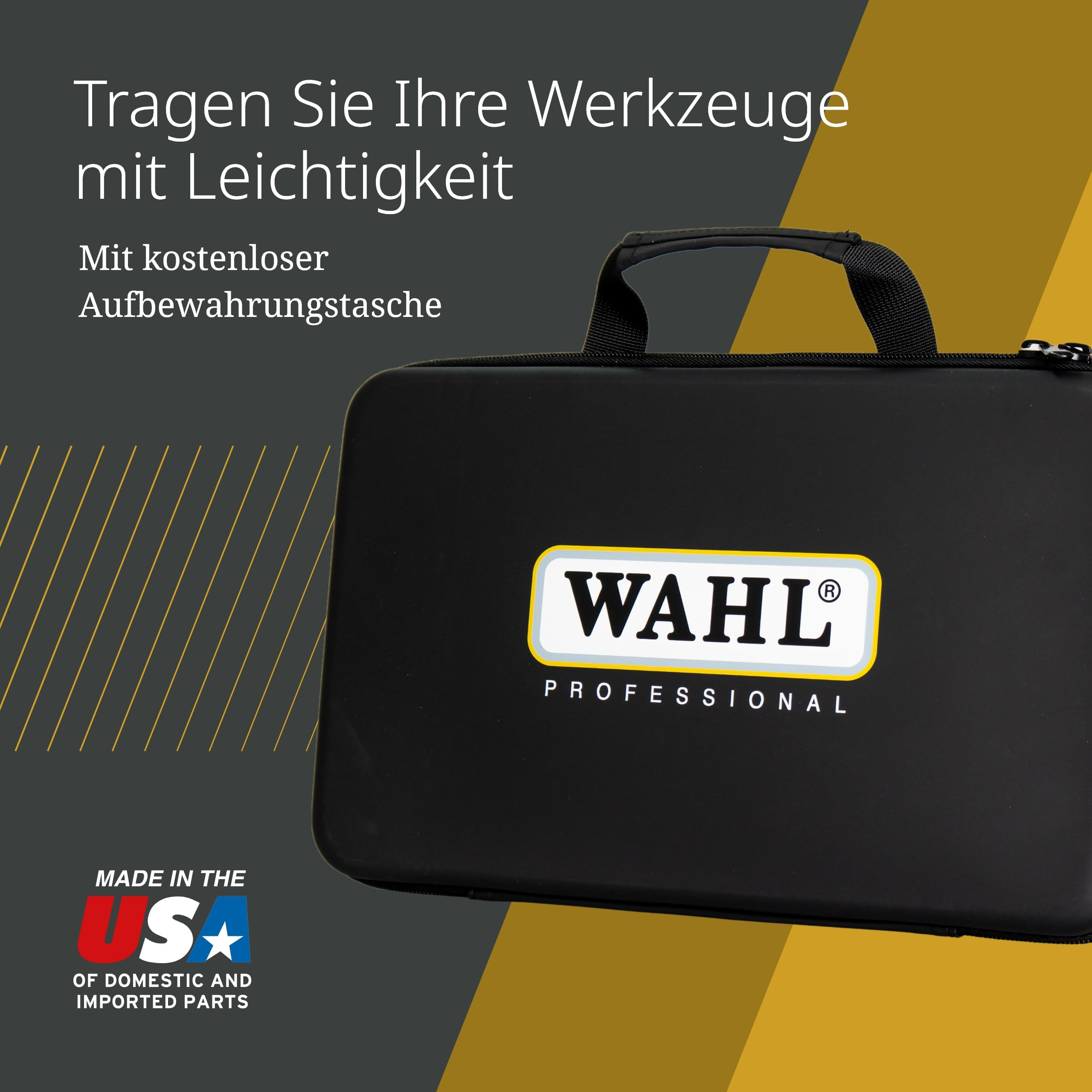 Schwarze Wahl Aufbewahrungstasche mit Tragegriff und "Made in USA" Logo.