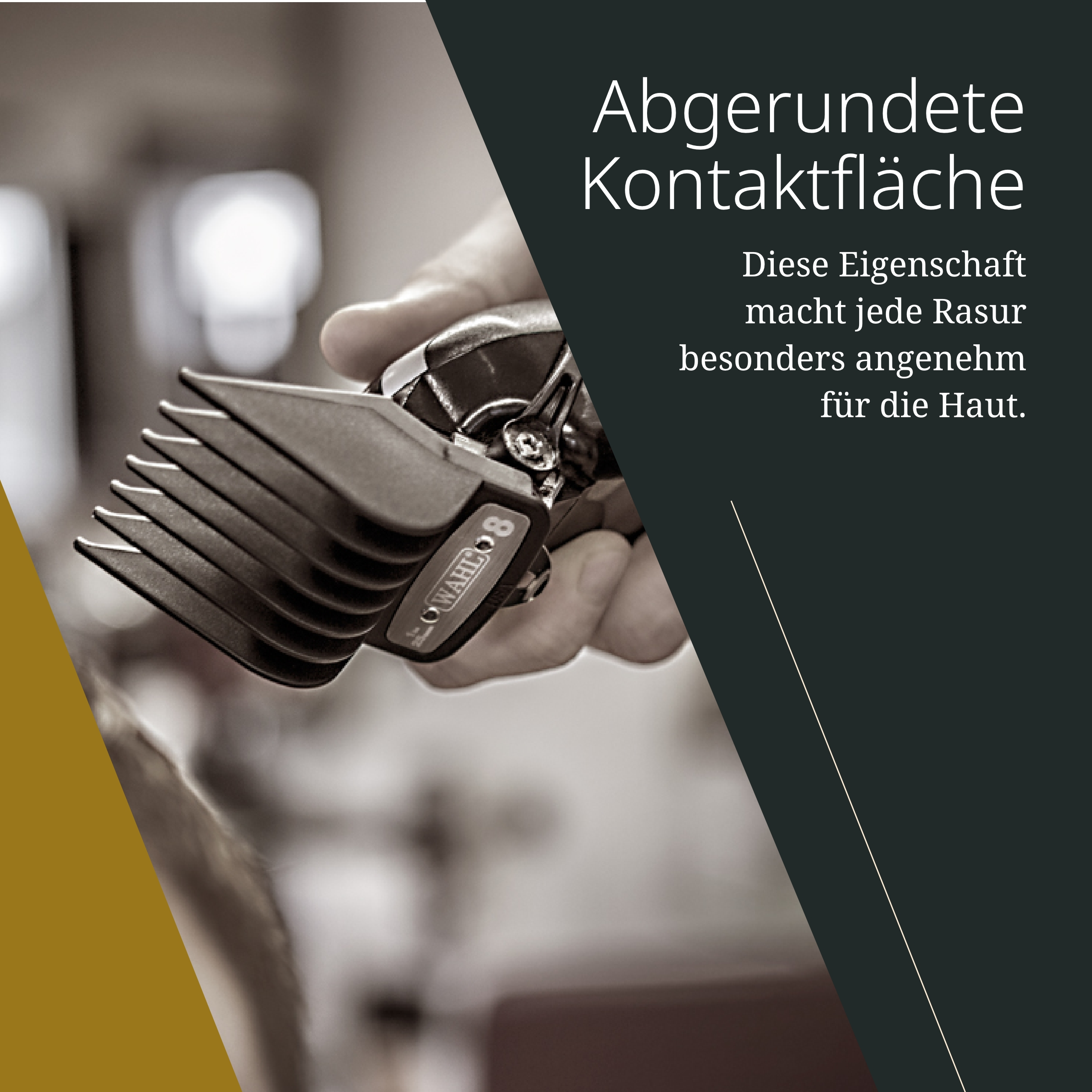 Ein Mann hält einen elektrischen Haarschneider mit einer Nummer 8 Aufsatz.