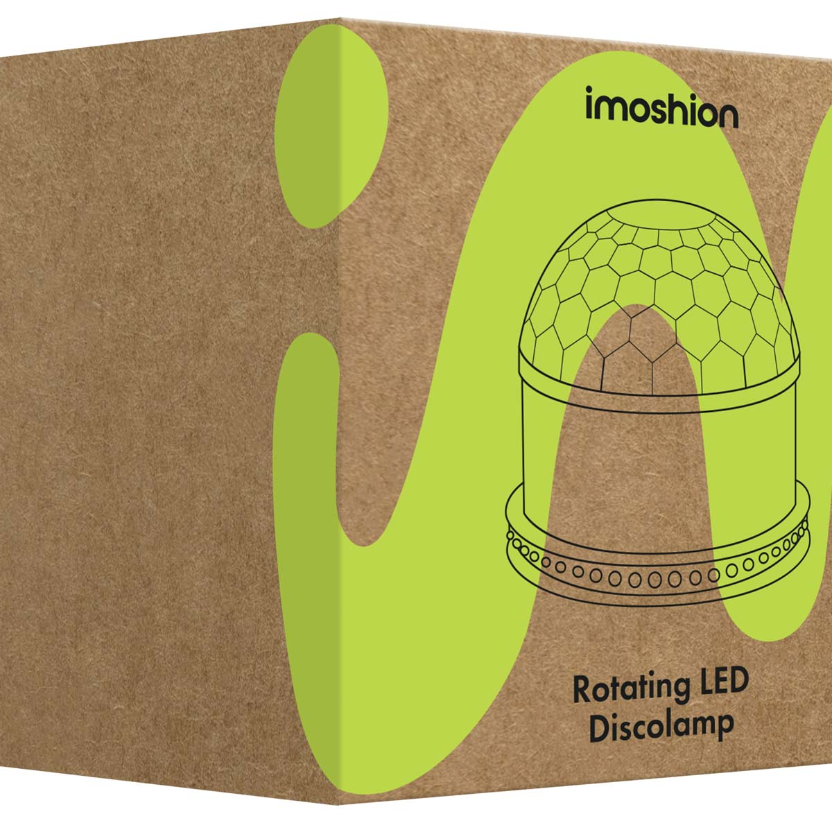 Imoshion verpakking met een schematische weergave van een roterende LED discobal.