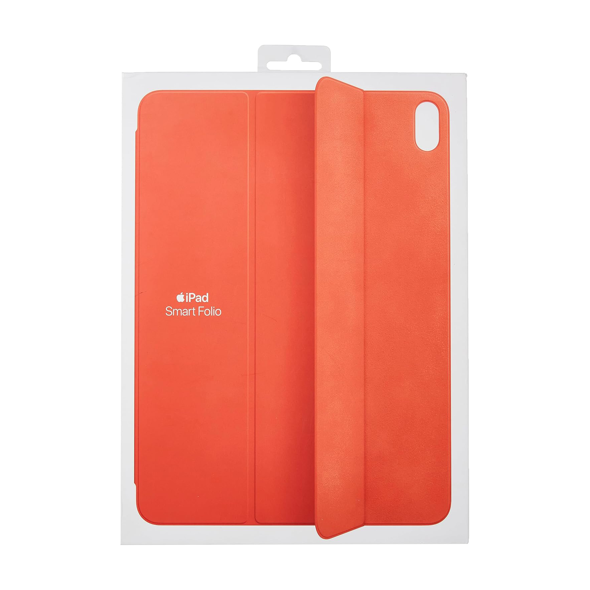 Custodia arancione iPad Smart Folio nella sua confezione.