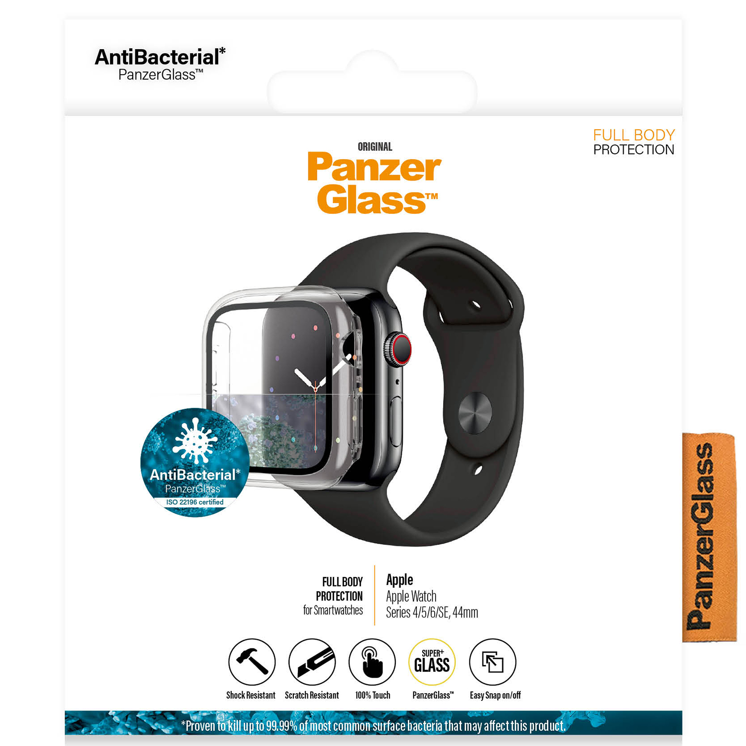 Verpakking met een zwarte Apple Watch screenprotector.