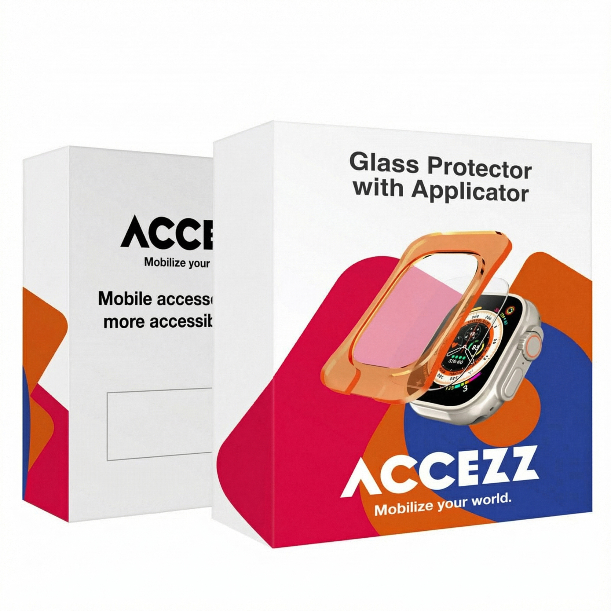 Verpakking met screenprotector en applicator voor een smartwatch.