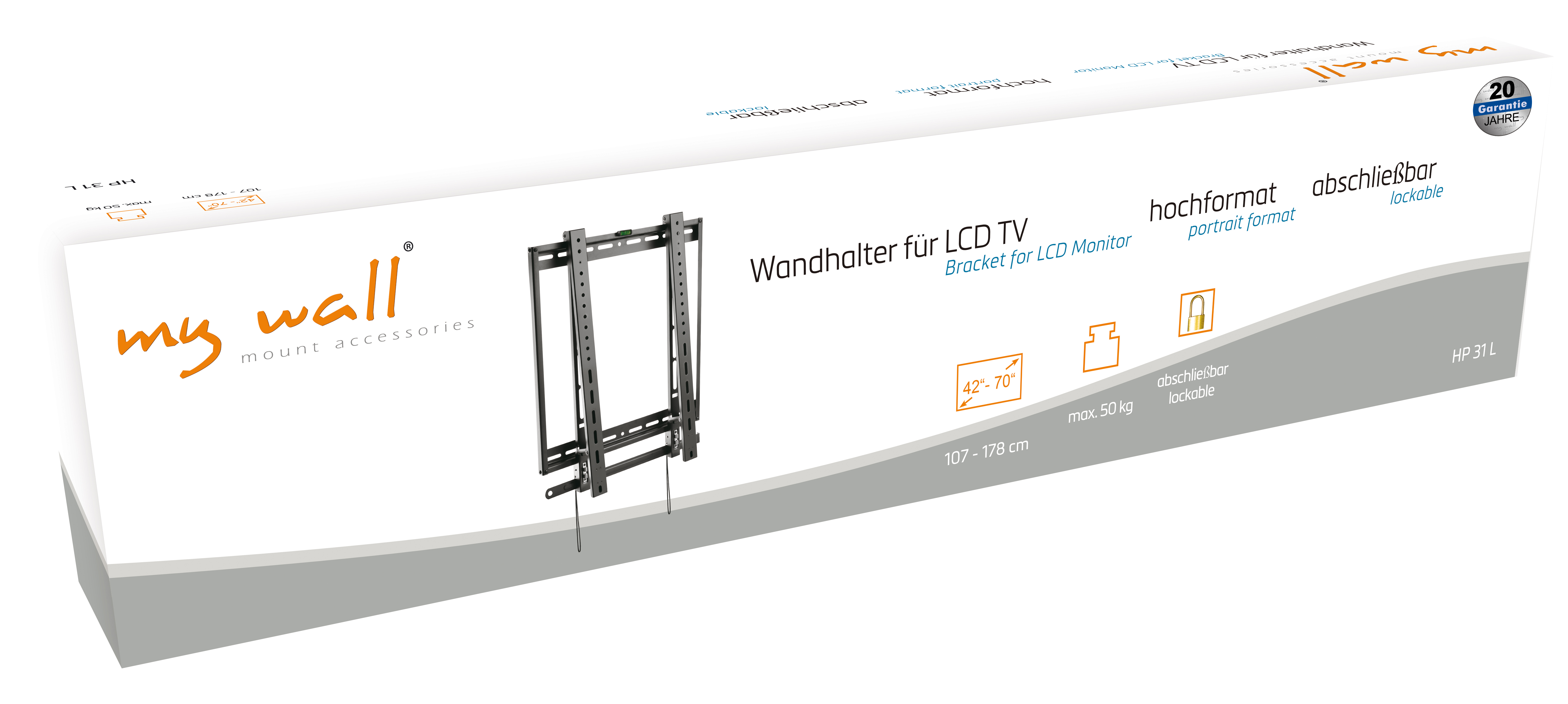 Verpackung für eine Wandhalterung für LCD-TVs bis 70 Zoll und 50 kg.