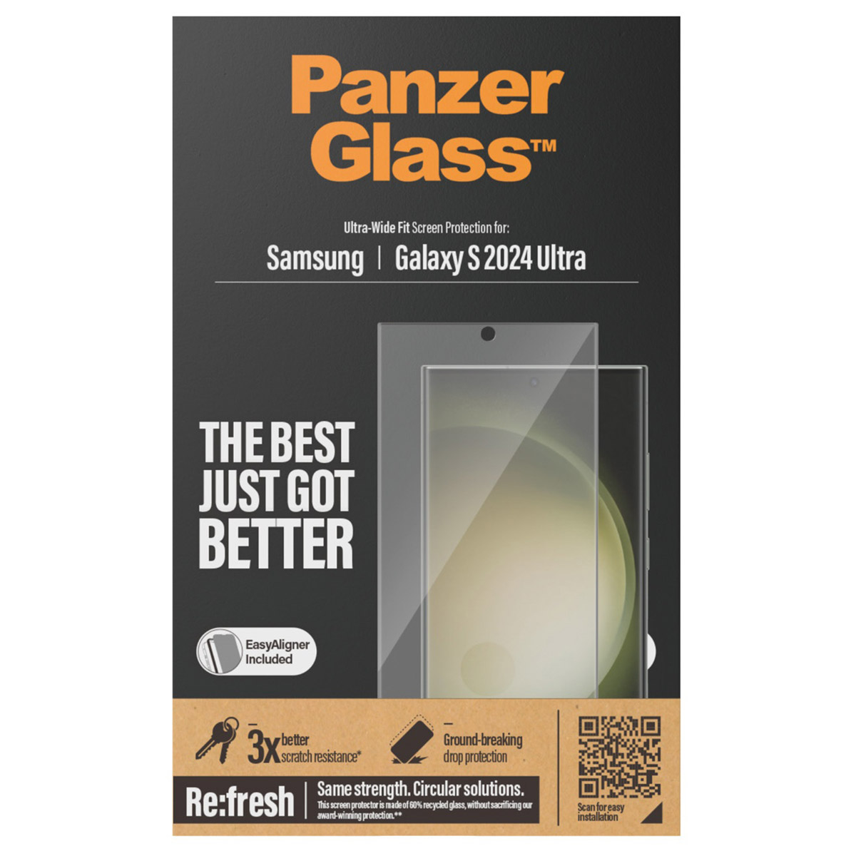 Panzer Glass screenprotector voor Samsung Galaxy S2024 Ultra. Met EasyAligner, 3x krasbestendigheid, valbescherming.