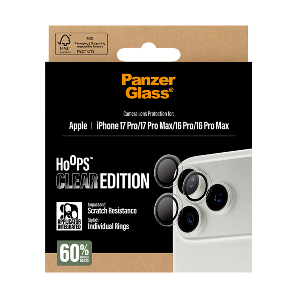 Panzer Glass Hoops Clear Edition kamera lens koruyucu iPhone 17/16 Pro Max iuin.