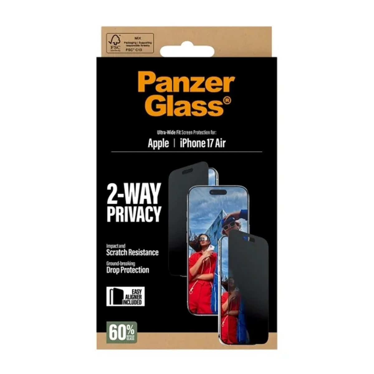 iPhone 17 Air için Panzer Glass 2 yönlü gizlilik ekran koruyucu.
