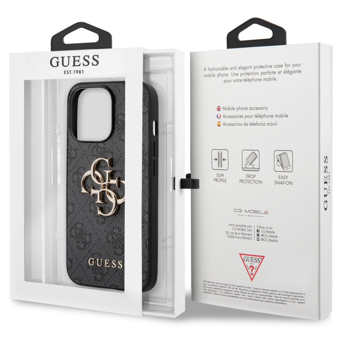 Guess Handyhülle in Schwarz mit GG-Logo, schlank, schützend und einfach anzubringen.