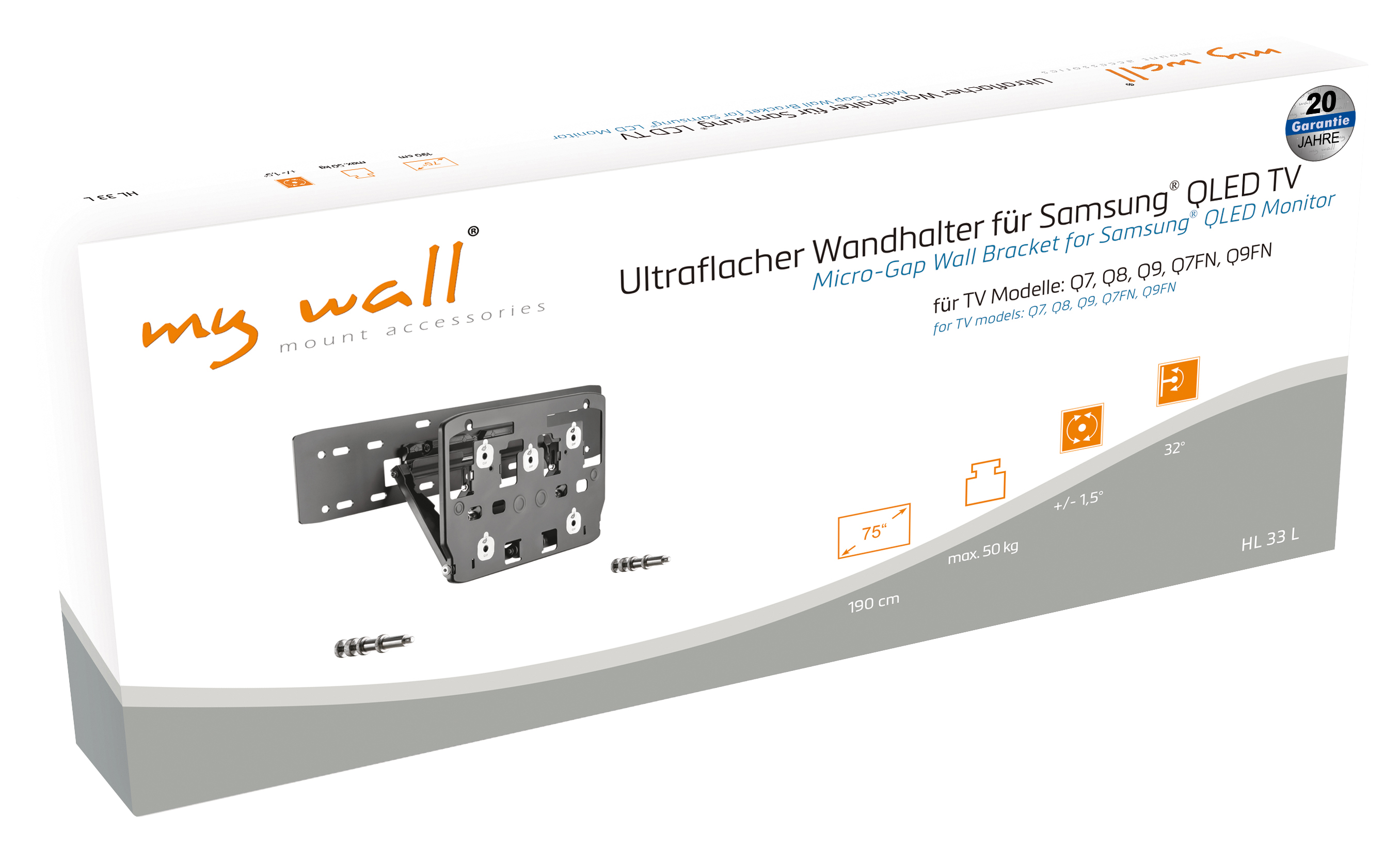 Verpackung für einen ultraflachen Wandhalter für Samsung QLED TVs.
