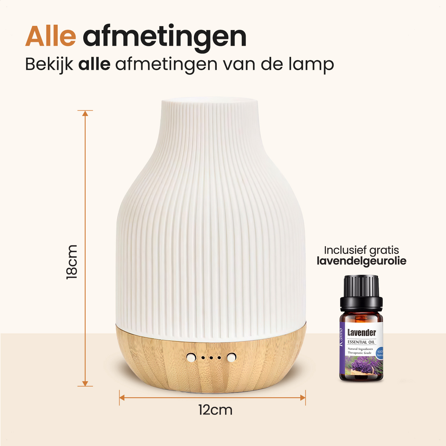 Een witte diffuser met bamboevoet, 18x12cm, met lavendelolie.