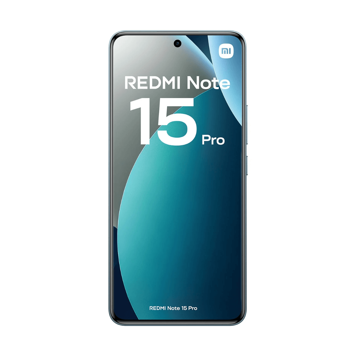 Niebieski smartfon z napisem "REDMI Note 15 Pro" na białym tle.