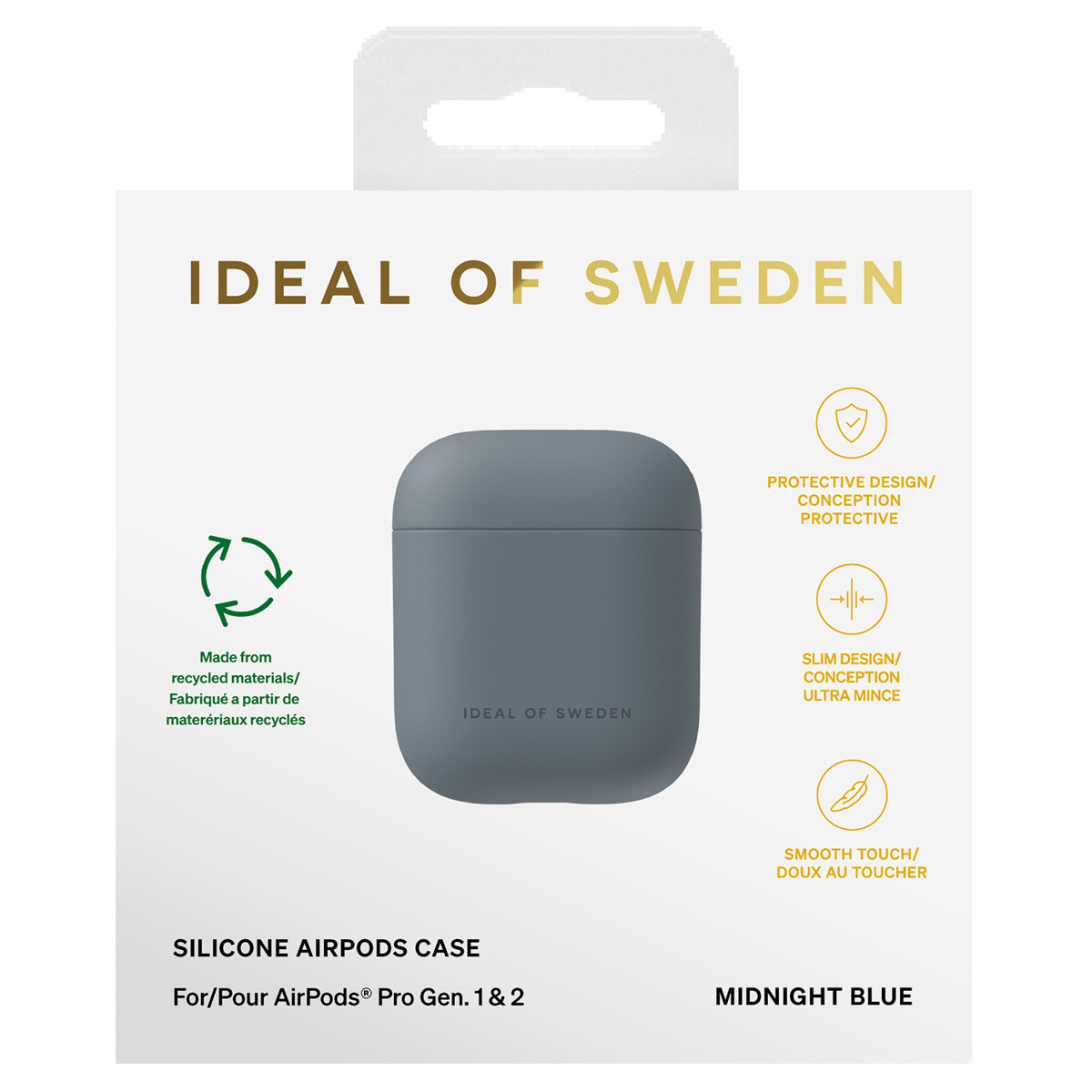 Una funda de silicona azul medianoche para AirPods Pro Gen. 1 y 2.