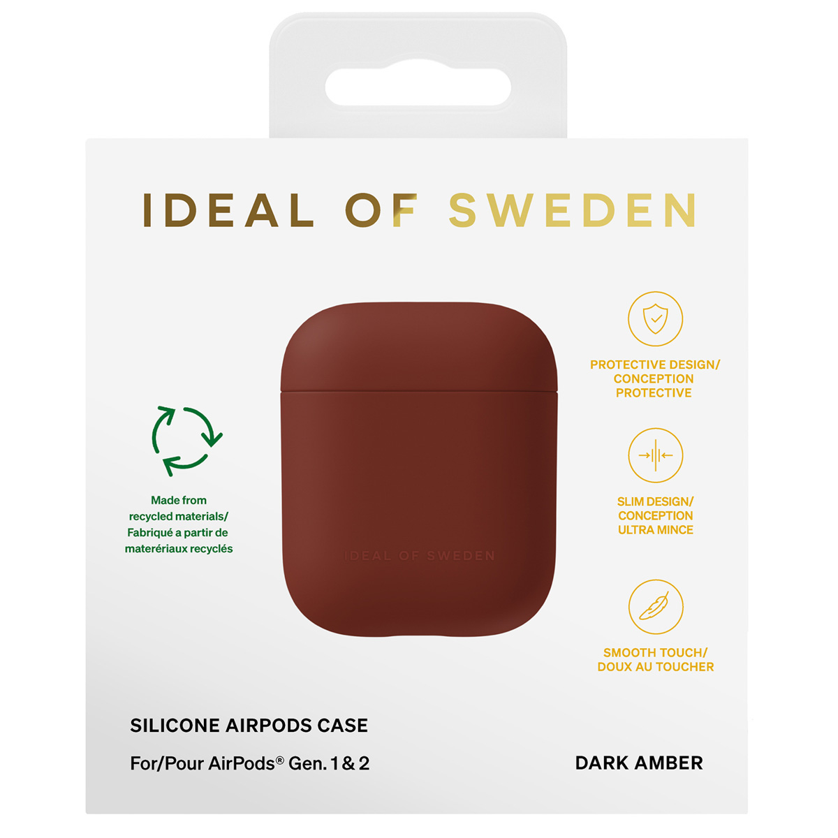 Ideal of Sweden AirPods Hülle in Dunkelamber aus Silikon, für Gen. 1 & 2.