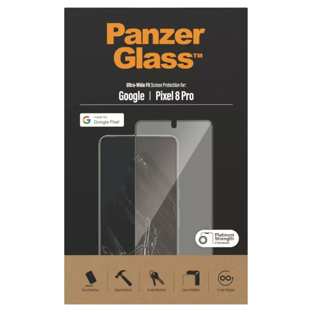 Panzer Glass voor Google Pixel 8 Pro: screenprotector, val-, schok-, krasbestendig.